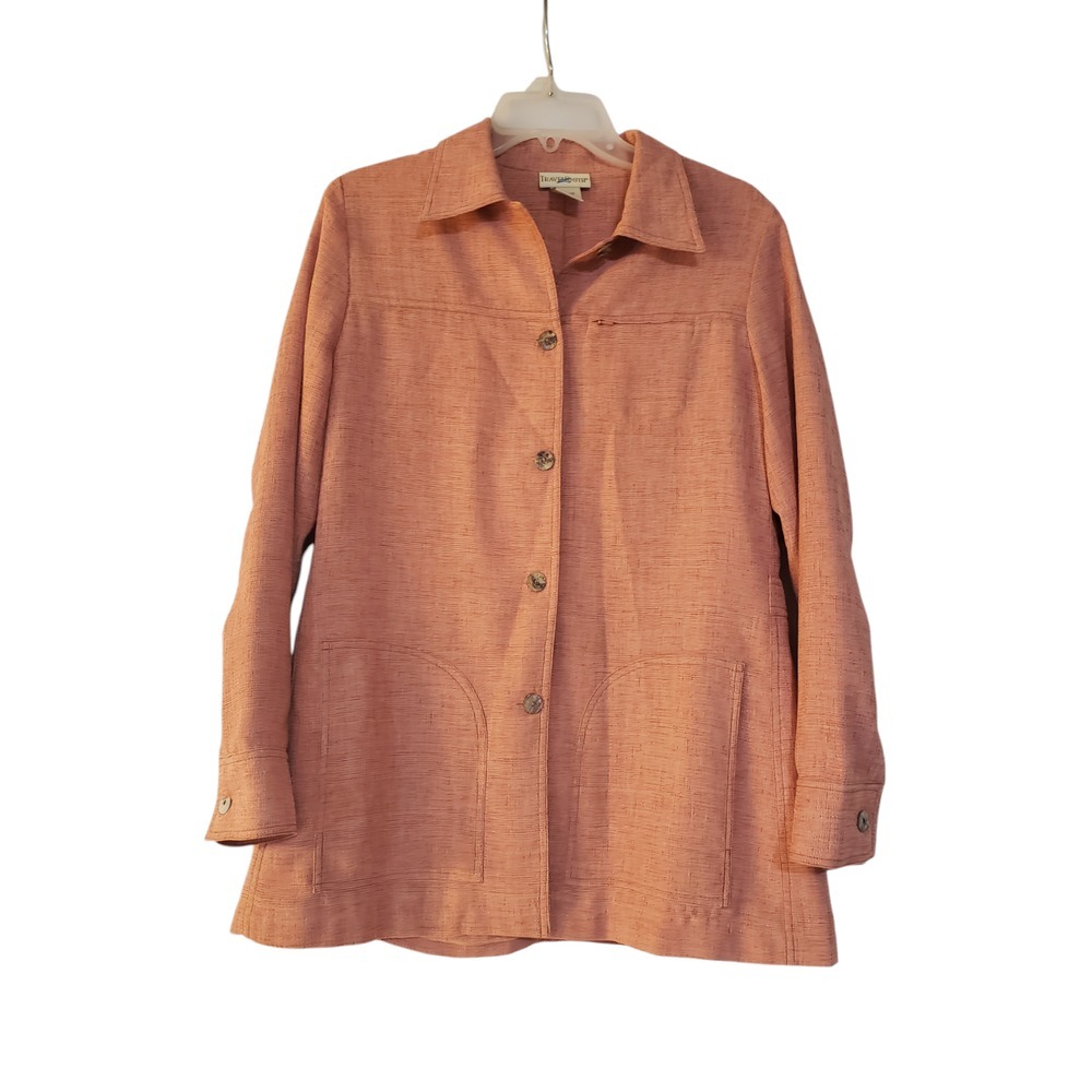 TravelSmith Womens Button Front Jacket Blazer Size S Orange Long Sleeve Collared